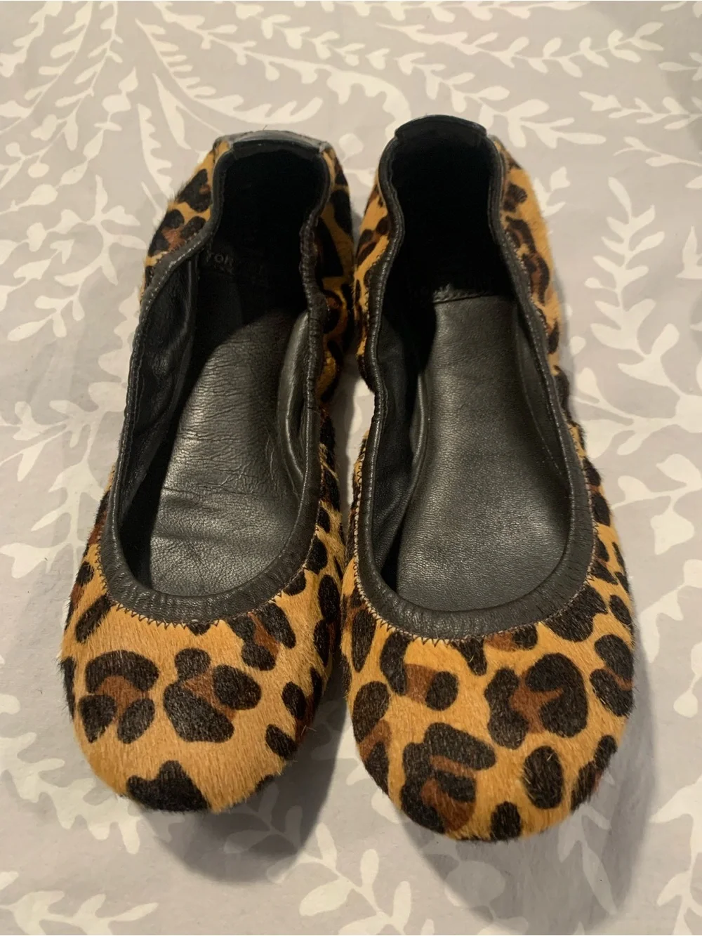 Tory Burch Leopard Print Ballet Flats - Black & Tan